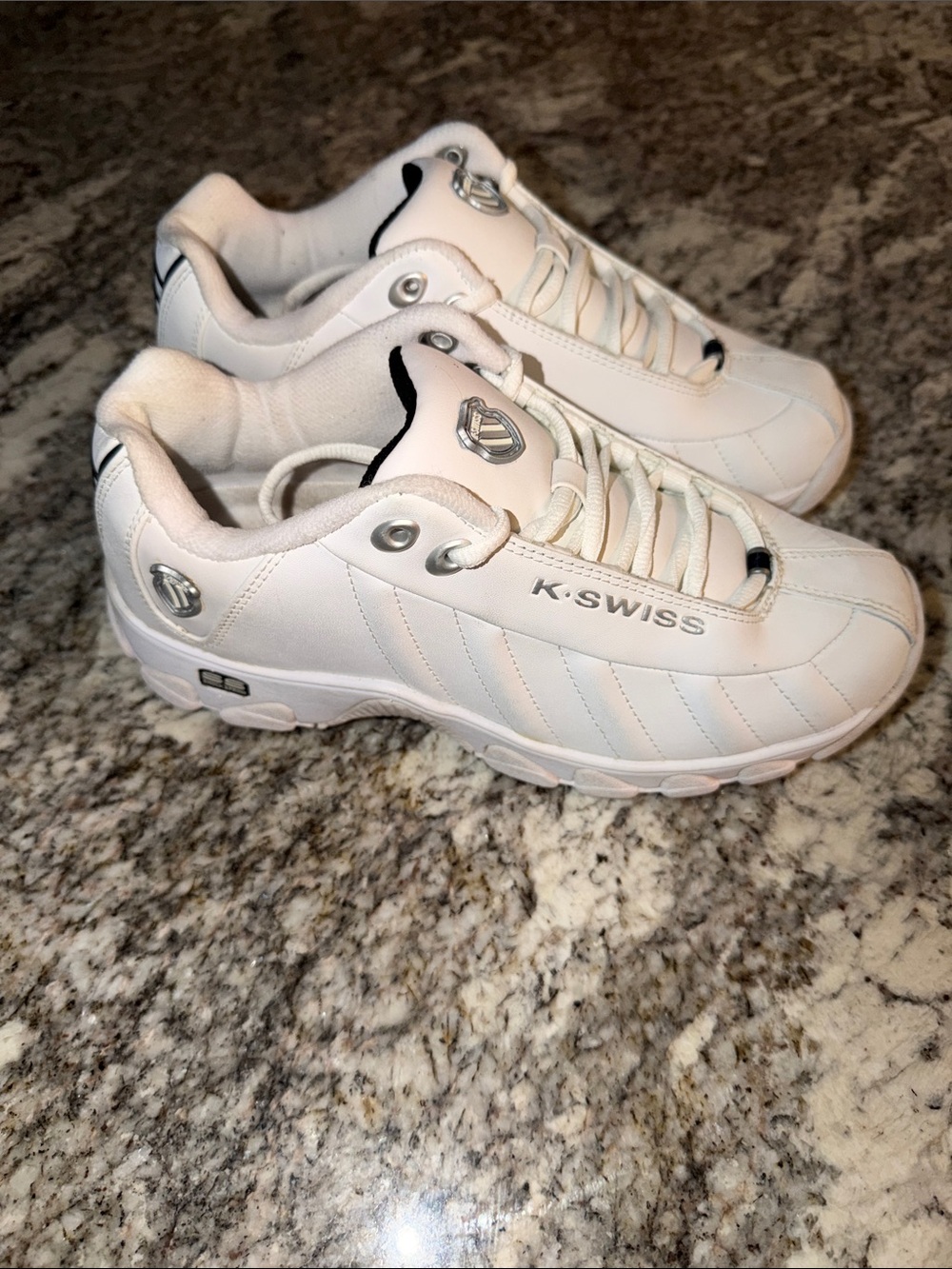 K-Swiss Women White Lace-Up Leather Sneakers